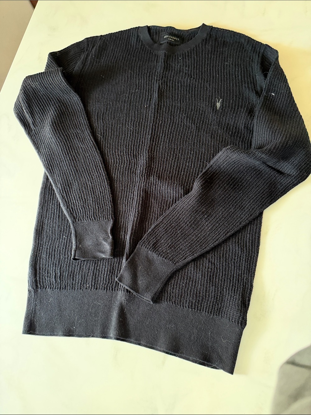All Saints Trias Crew Neck Black Knit Ribbed Crewneck Sweater - Men's
